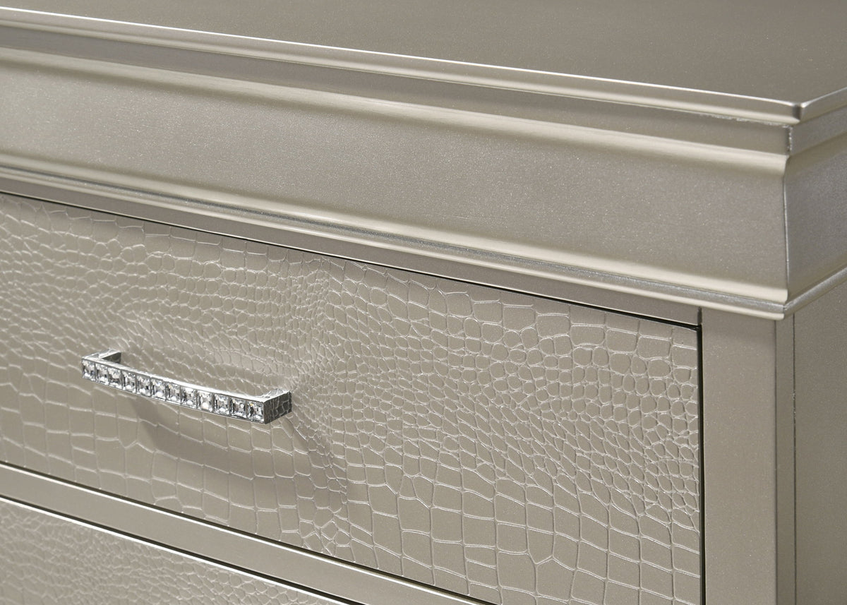 Amalia - King 5 Piece Bedroom Set - Silver