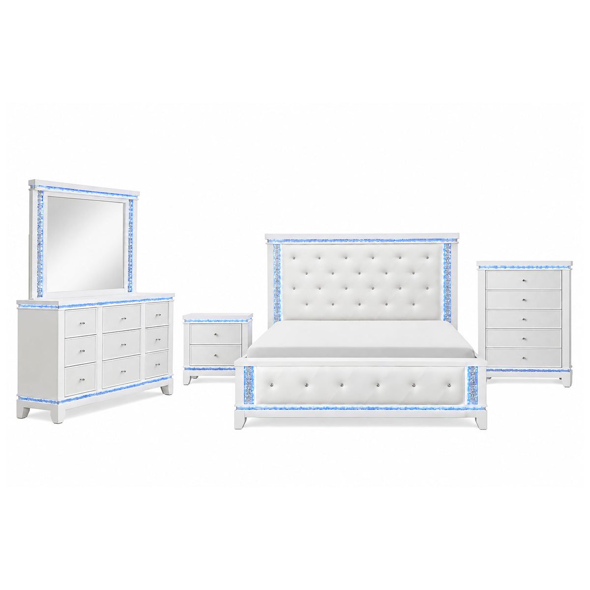 Adalid - 5 Pieces Bedroom Set With LED Lights And Glittered Detailing - Exclusive Furniture