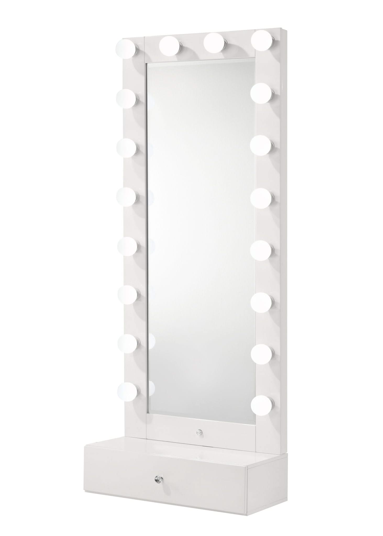 Luxo - Tall Lighted Drawer Vanity Mirror - White
