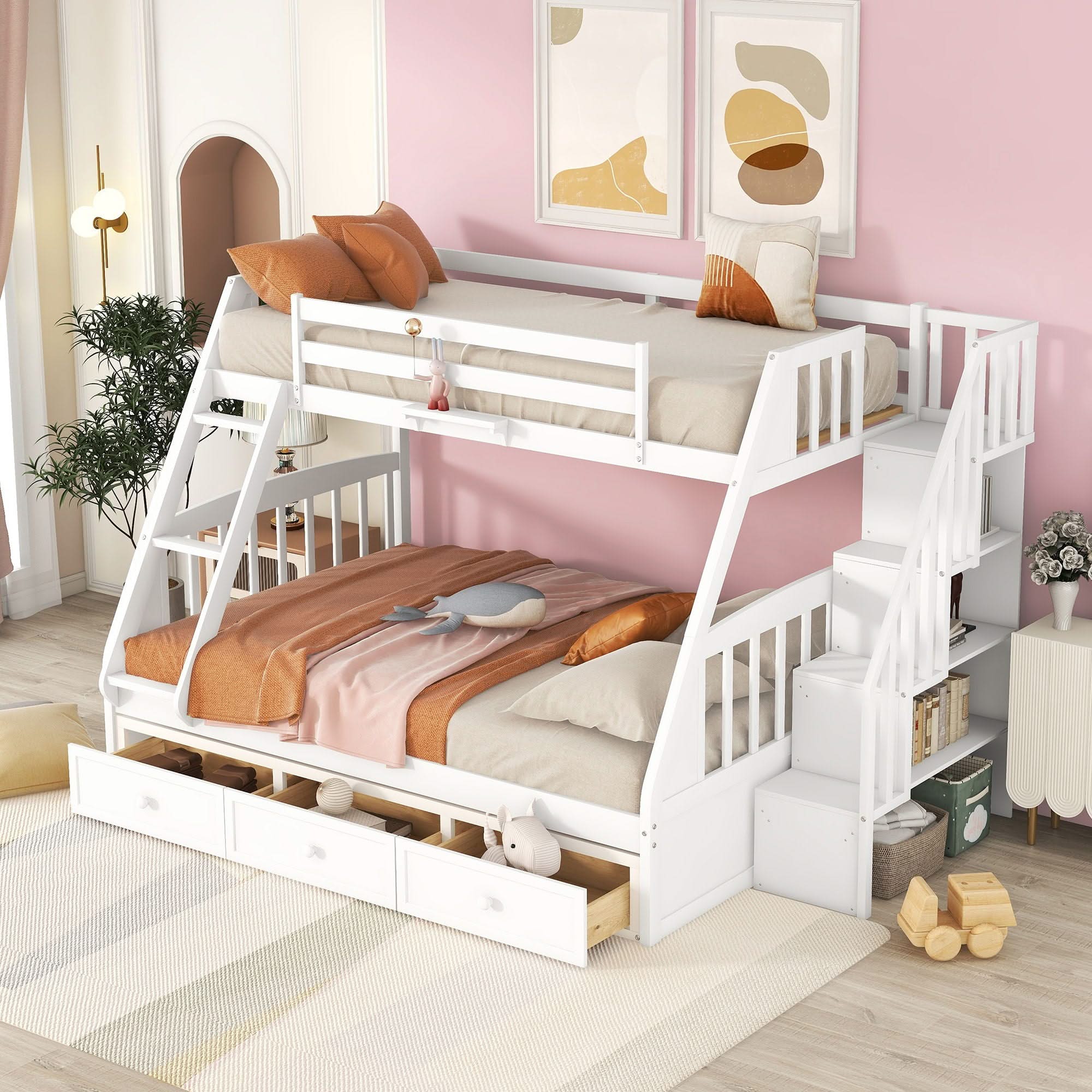 Bunk Bed With Drawers, Ladder And Storage Staircase
