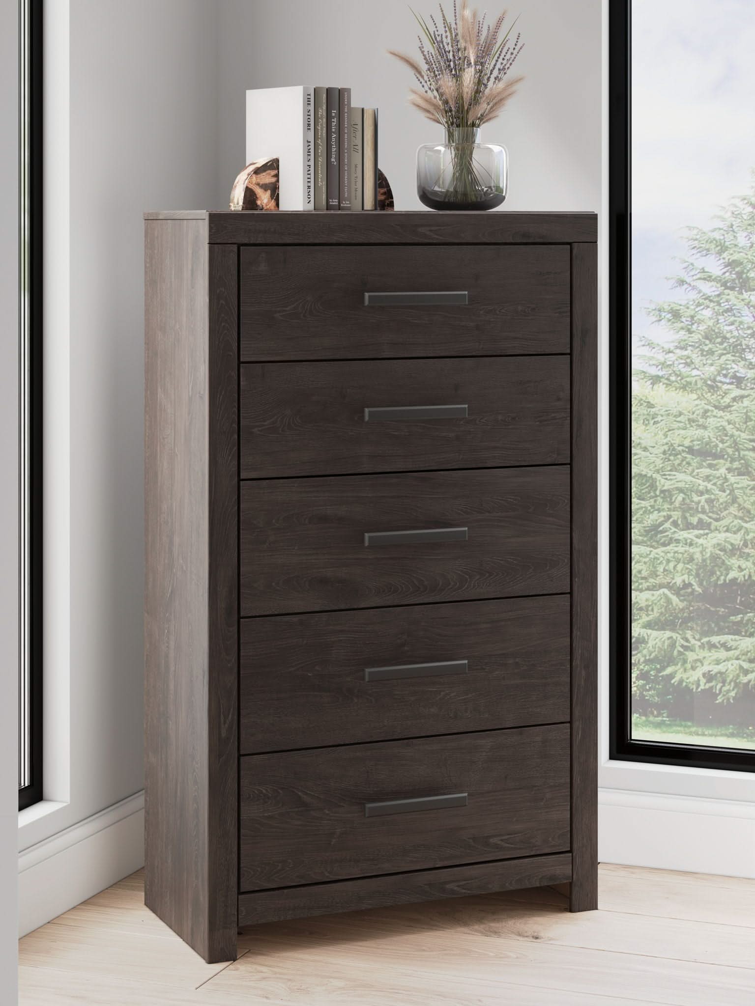 Prendonea - Five Drawer Chest - Charcoal
