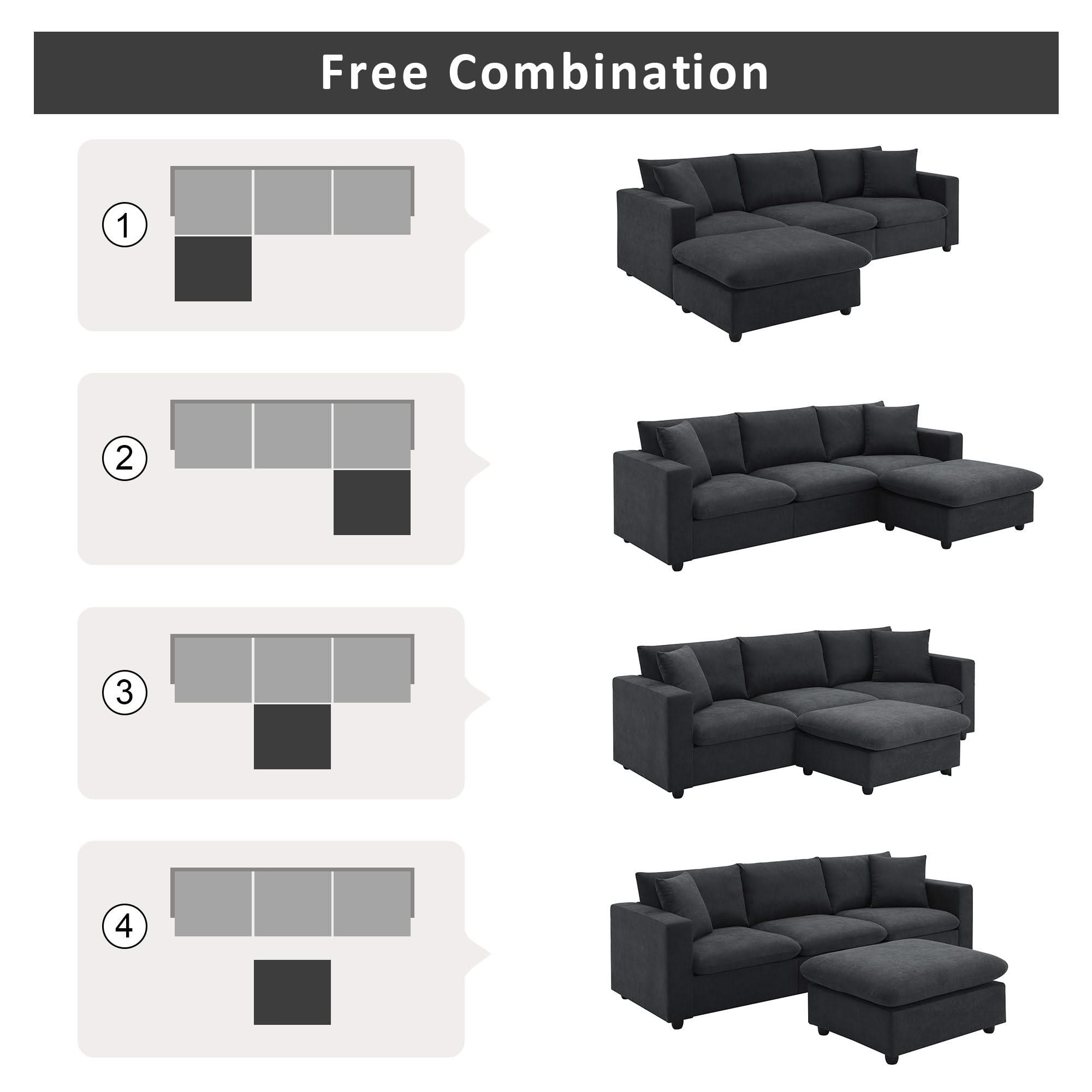 Modern Sectional Sofa With Throw Pillows, Cloud L Shaped Couch Set With Wide 4 Seat Comfy Couch Set With Movable Ottoman