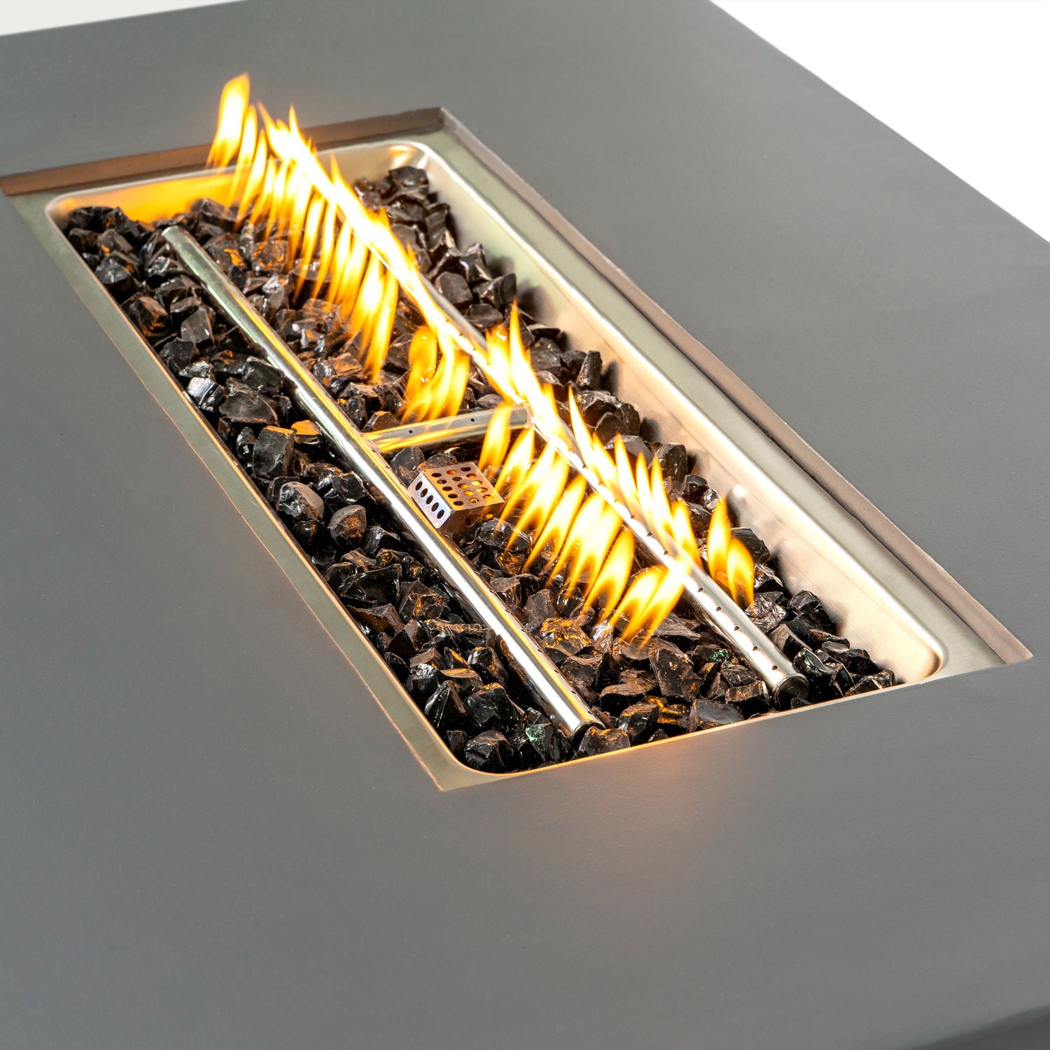 Volon - Rectangular Fire Pit Table, Propane Powered, 50,000 BTU - Light Gray