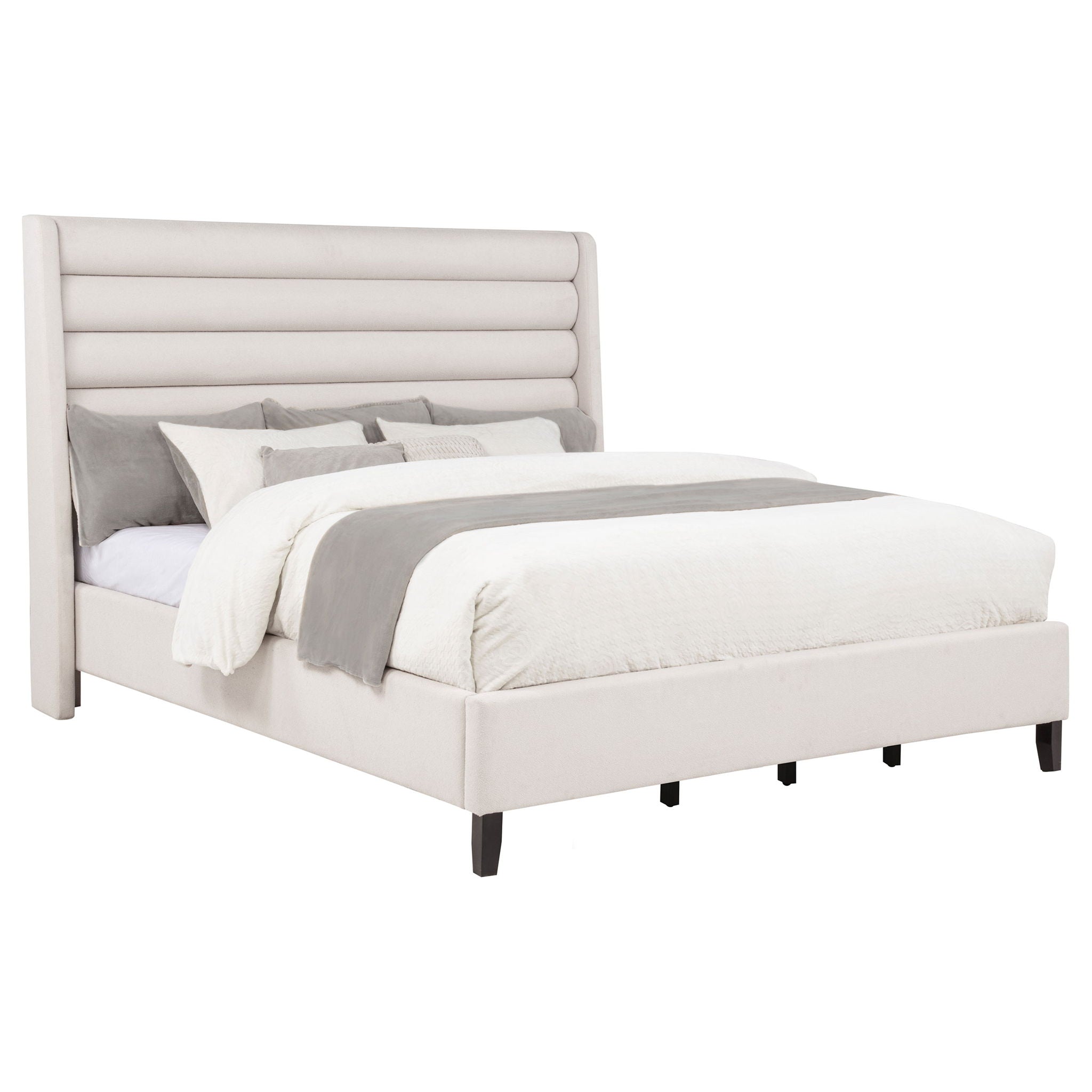 Leslie Upholstered Tufted California King Wingback Platform Bed Beige