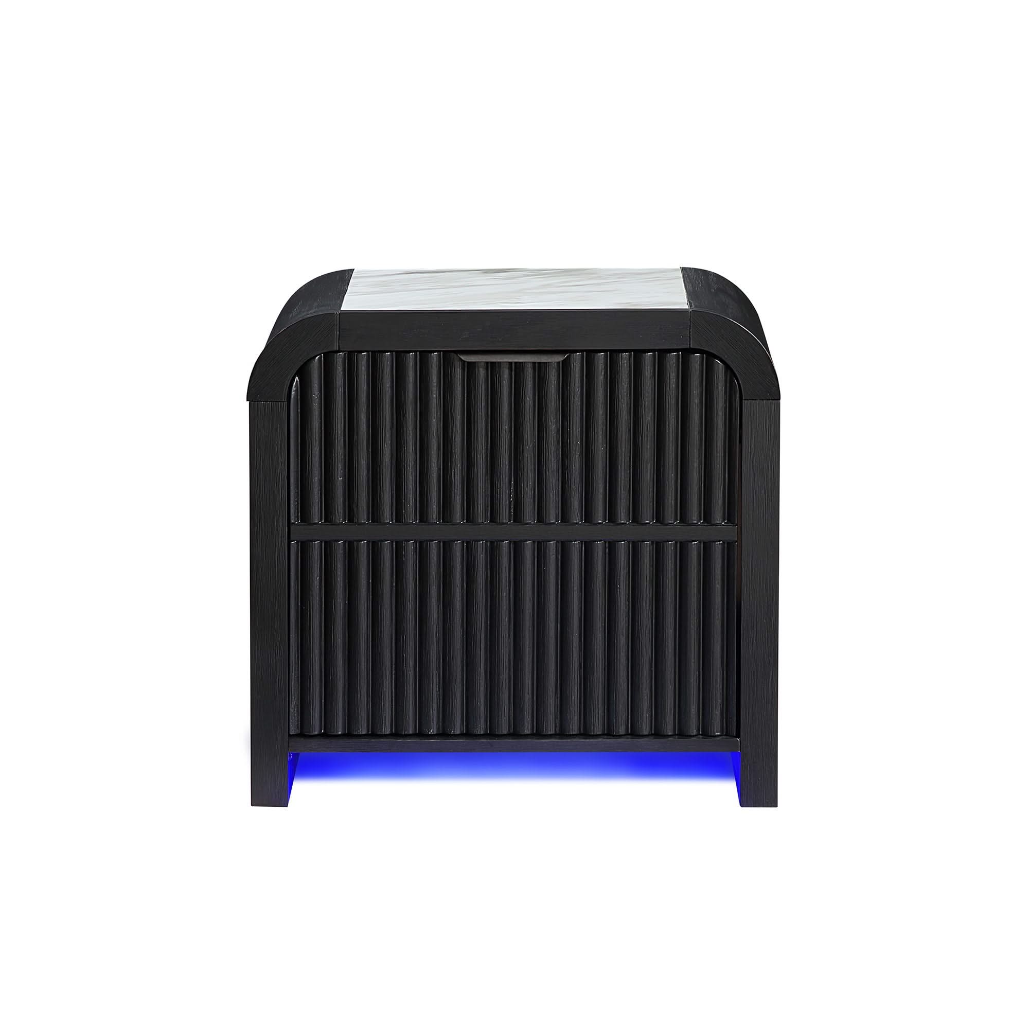 Beverly - Nightstand With Cooler And Speaker, LED Light, Rounded Sides - Black White