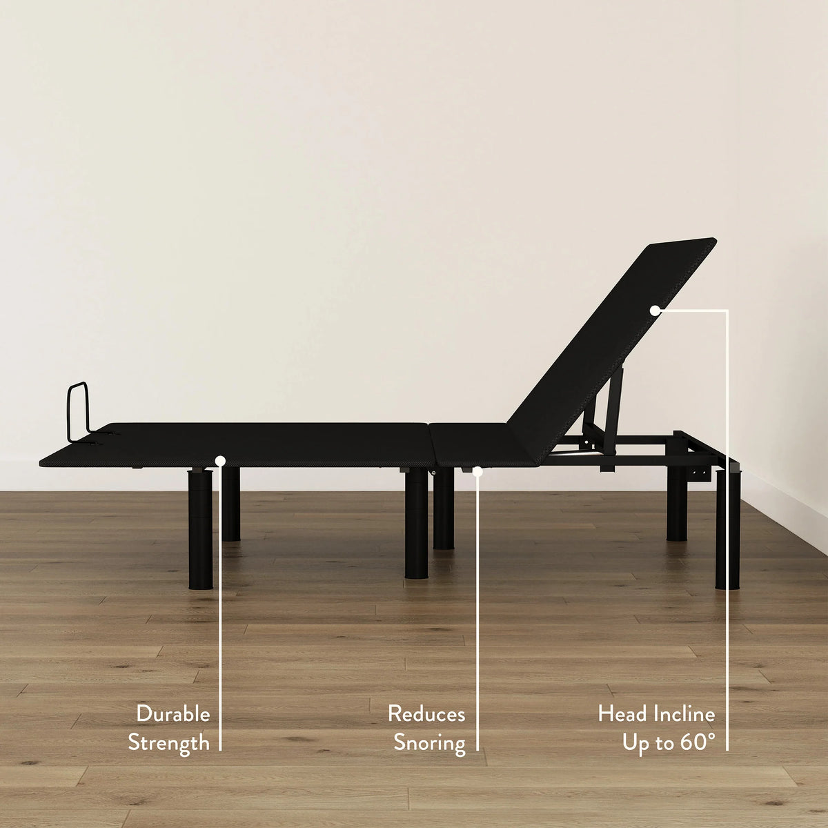 Head Up Adjustable Base with 60-Degree Head Positioning and Wired Remote