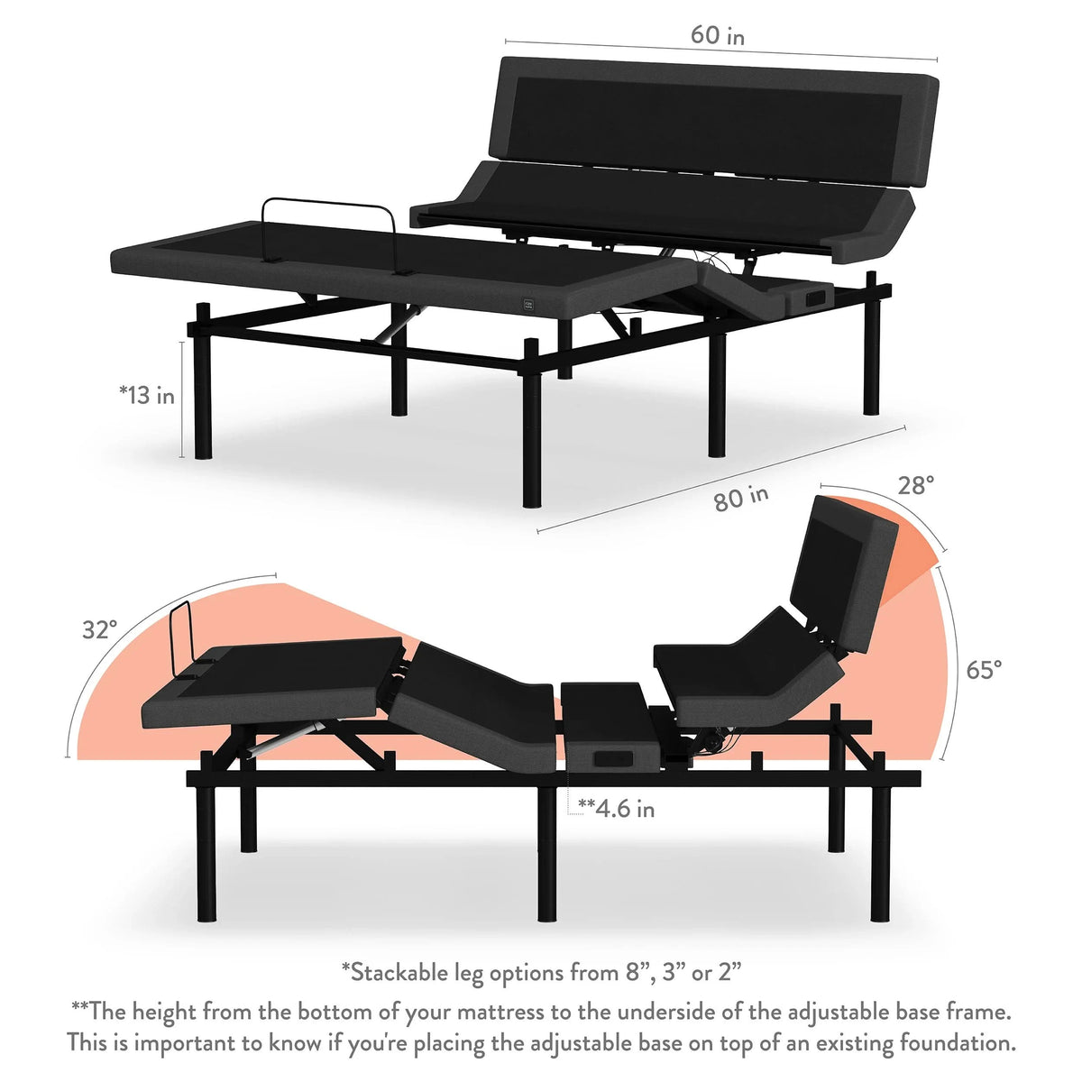 Rize Contemporary IV King Adjustable Base with Head Tilt, Lumbar Support, Massage and Zero Gravity