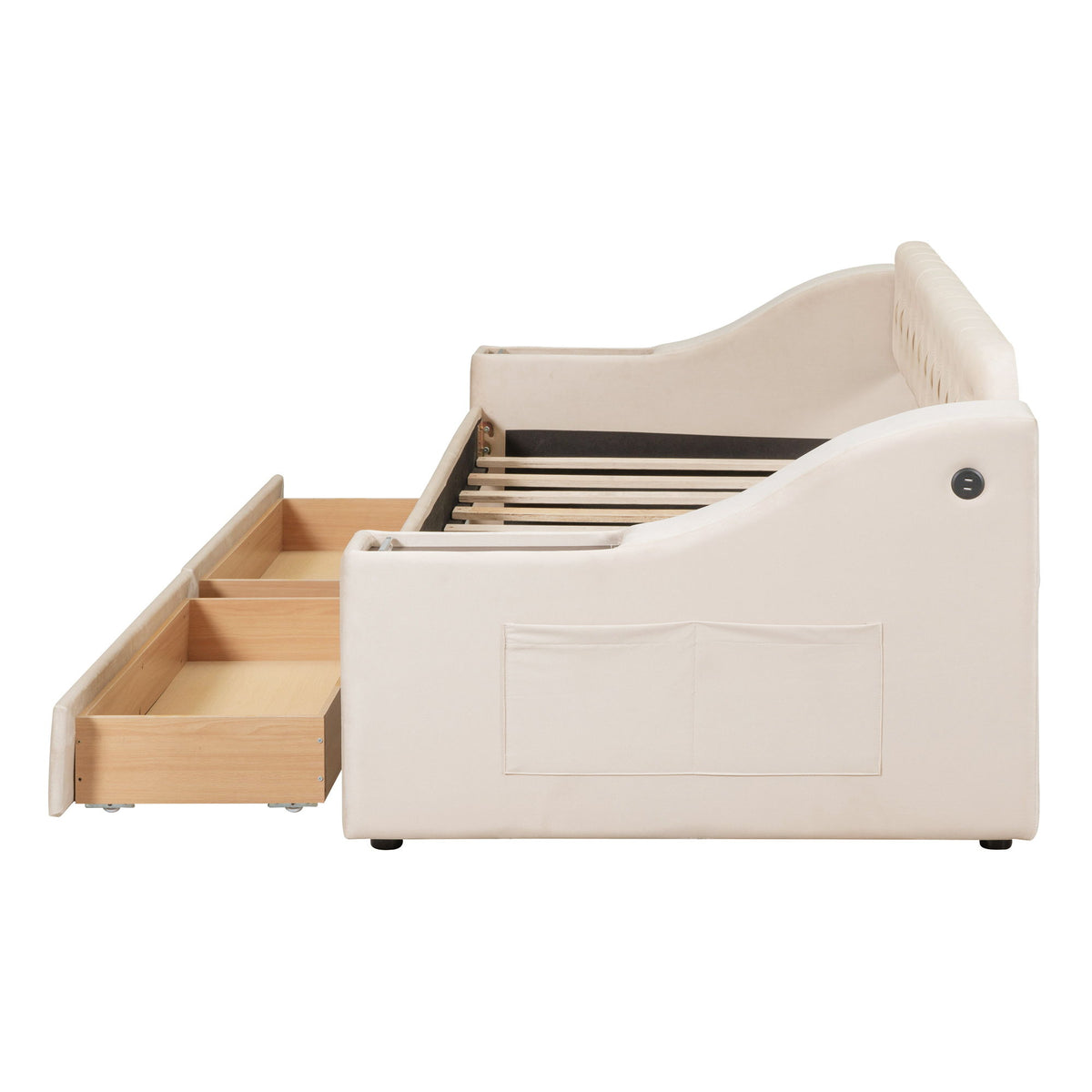 Upholstered Daybed With Storage Armrests And USB Port