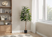 52" Tall, Artificial Plant, Rubber Tree, Indoor, Faux, Fake, Floor, Greenery, Potted, Real Touch, Decorative - Green / Black