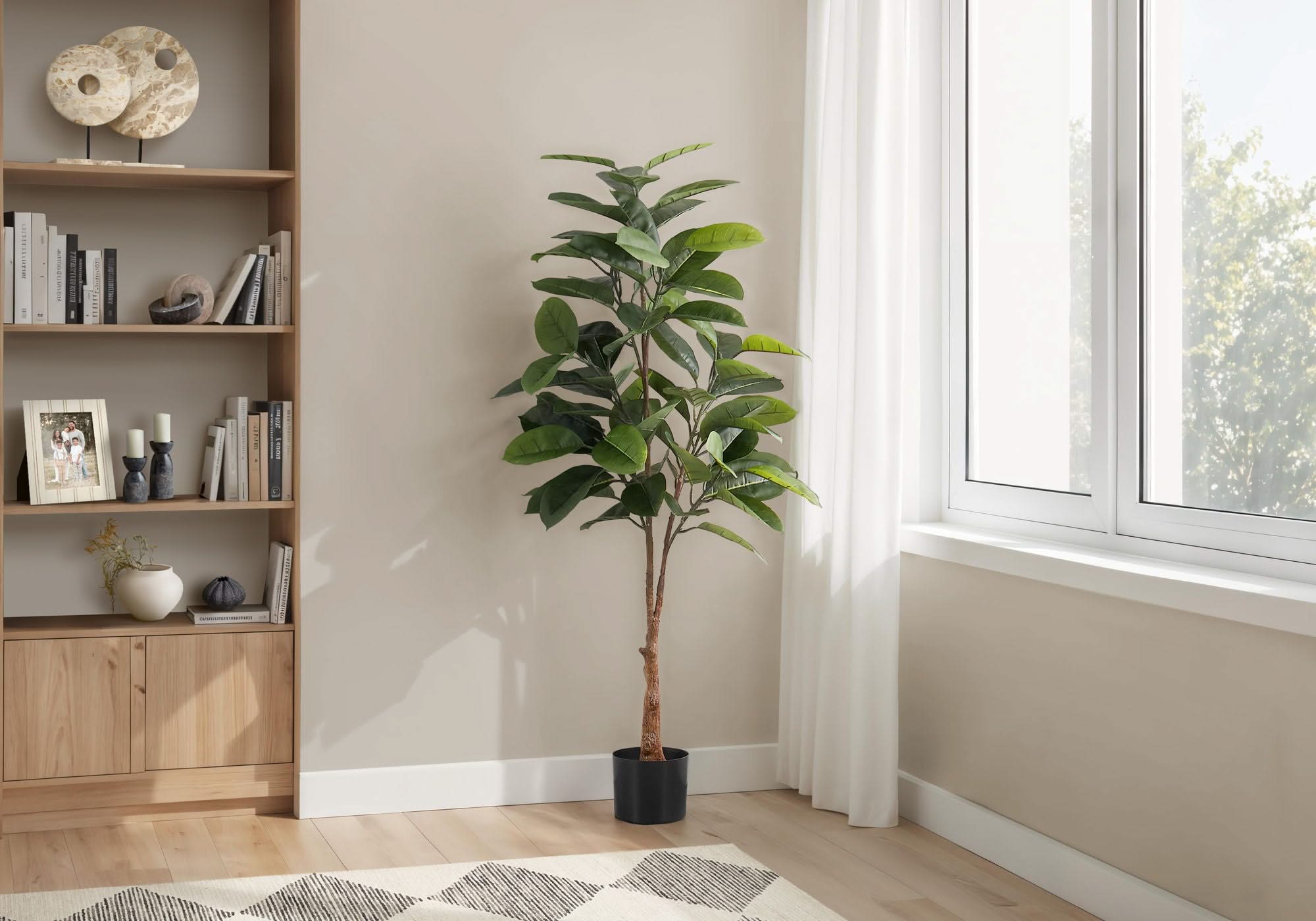 52" Tall, Artificial Plant, Rubber Tree, Indoor, Faux, Fake, Floor, Greenery, Potted, Real Touch, Decorative - Green / Black