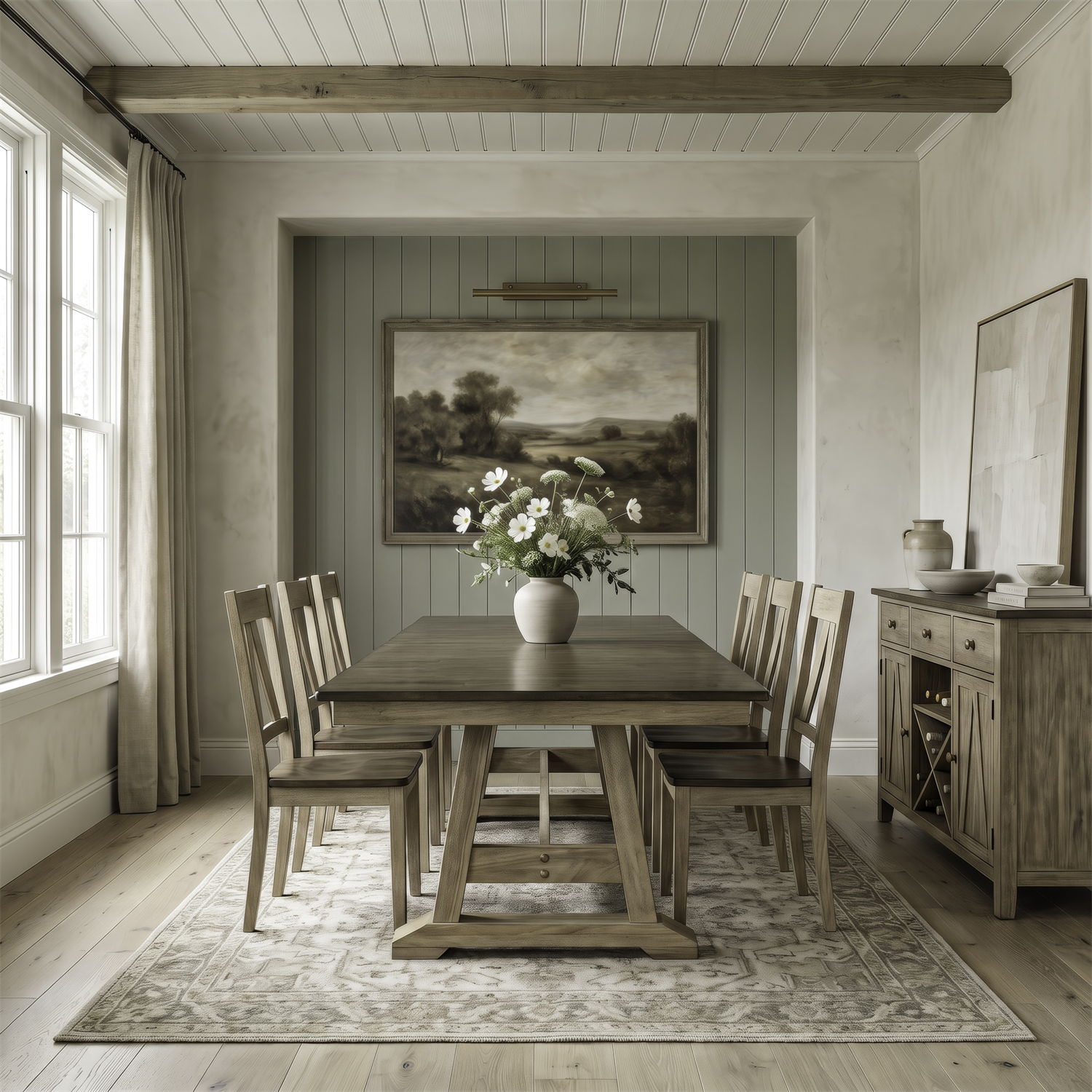 Lindsey Farm - 7 Piece Trestle Table Set - Natural & Brown