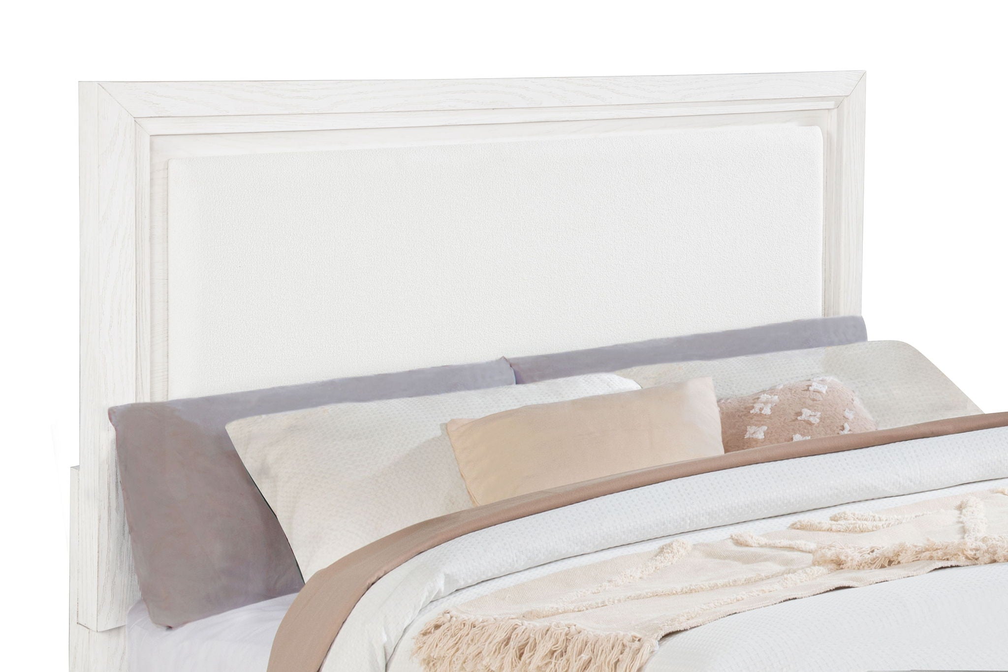 Marielle California King Panel Upholstered Bed Distressed White