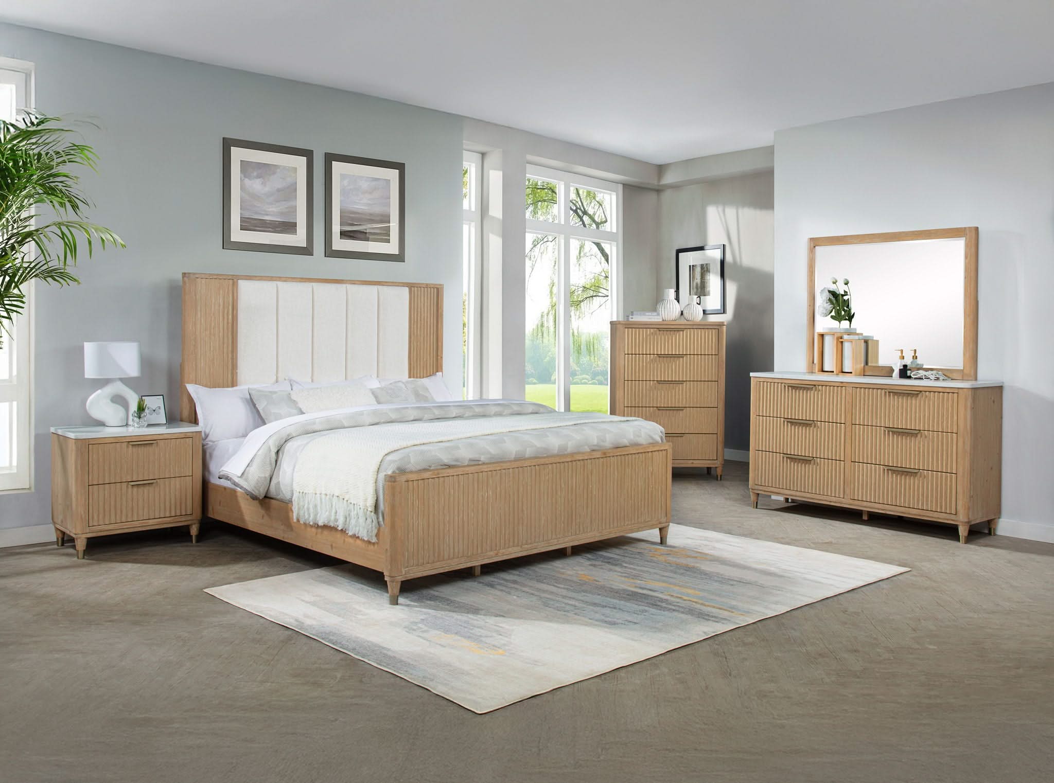 Kara - King 5 Piece Bedroom Set - Cerused Natural
