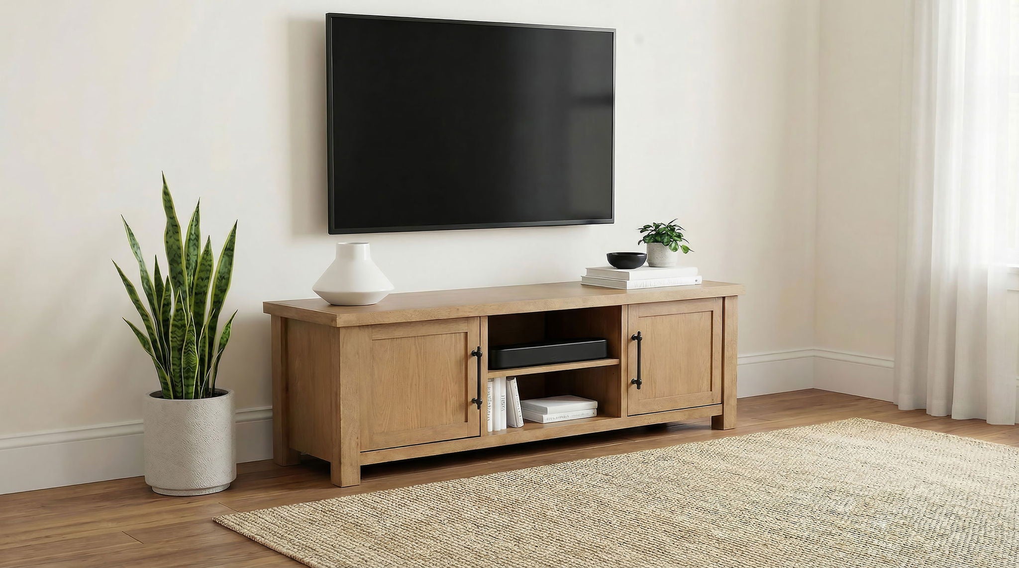 Beasley 2-Door 71-Inch Wood TV Stand Media Console Golden Oak