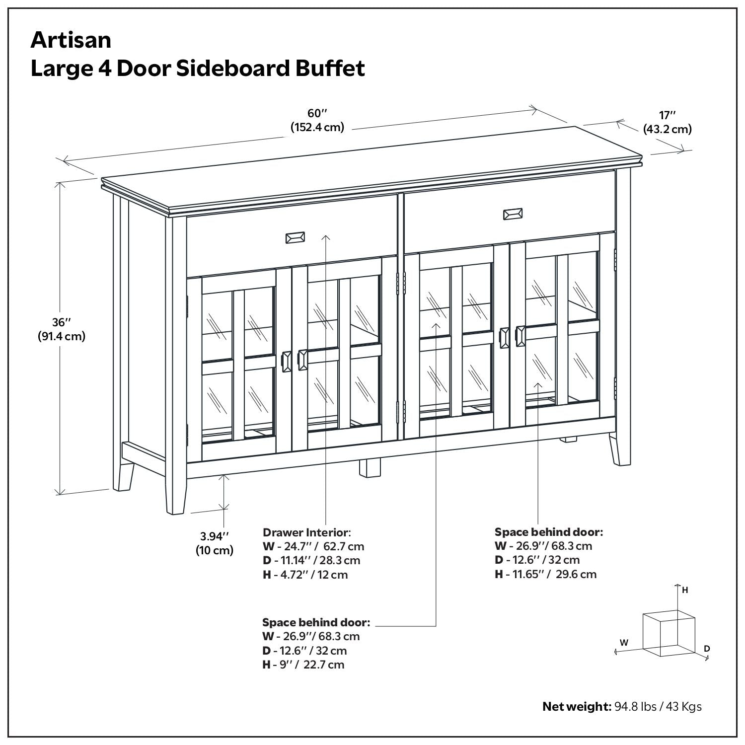 Artisan - Large 4 Door Sideboard Buffet - Brown