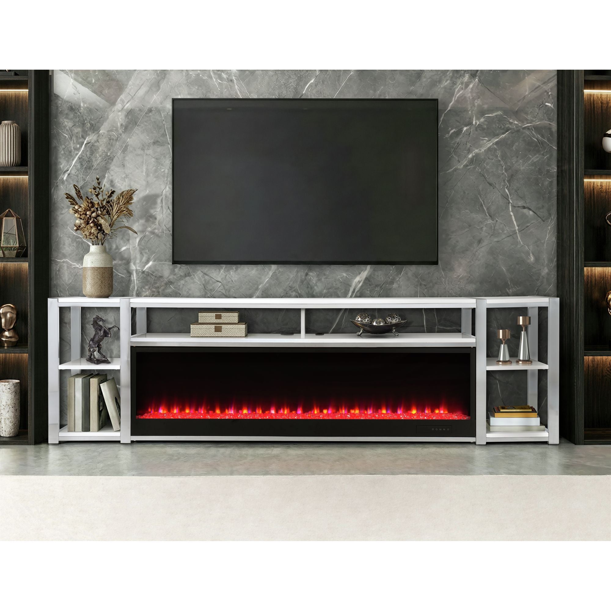 Midway - 80" TV Console With Firelight - White