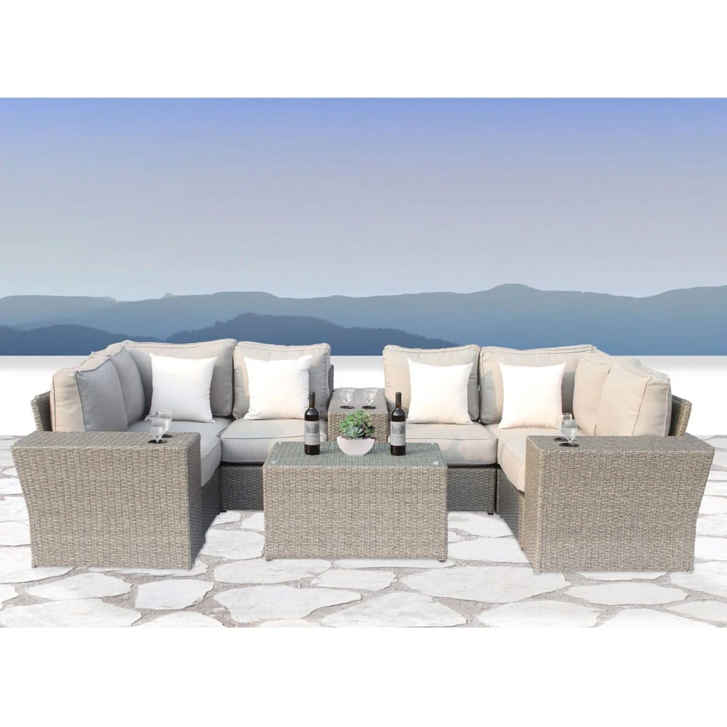 Outdoor Wicker Sectional With Weather Resistant Cushions And Table