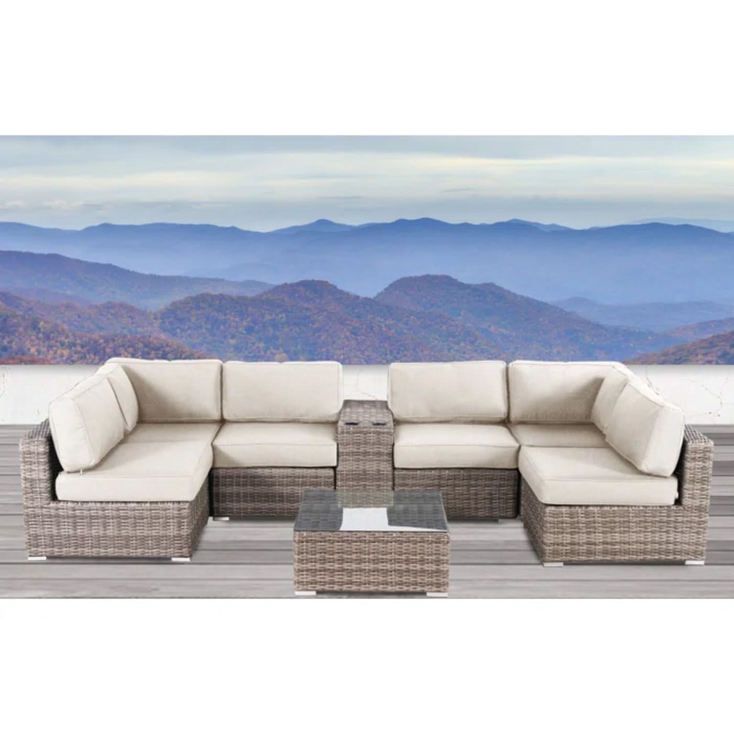 Elegant 4 Person Wicker Patio Seating Set With Cushions And Glass Top Table