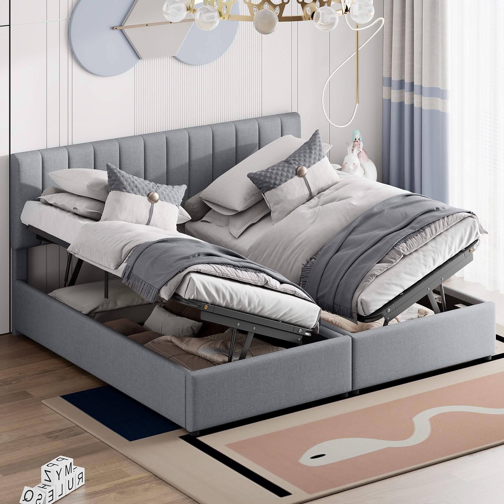 Upholstered Platform Bed With A Hydraulic Storage System