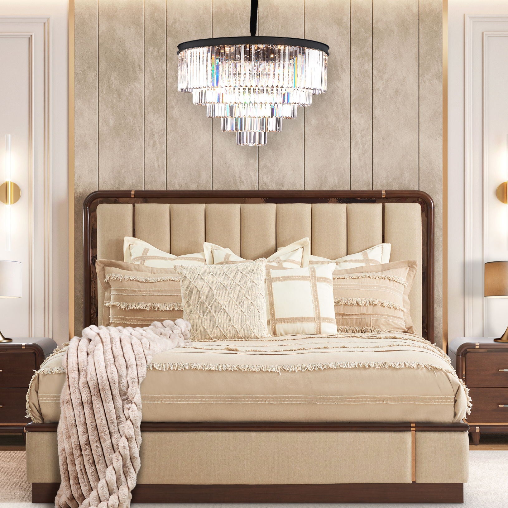 Michael Amini Lighting - Allure 21-Light Round Crystal Chandelier - Matte Black / Pearl Silver