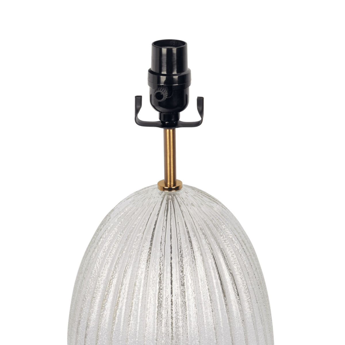 Aurora - Ribbed Lamp Base Clear Table Lamp Large Linen Shade - Beige / Clear / Gold