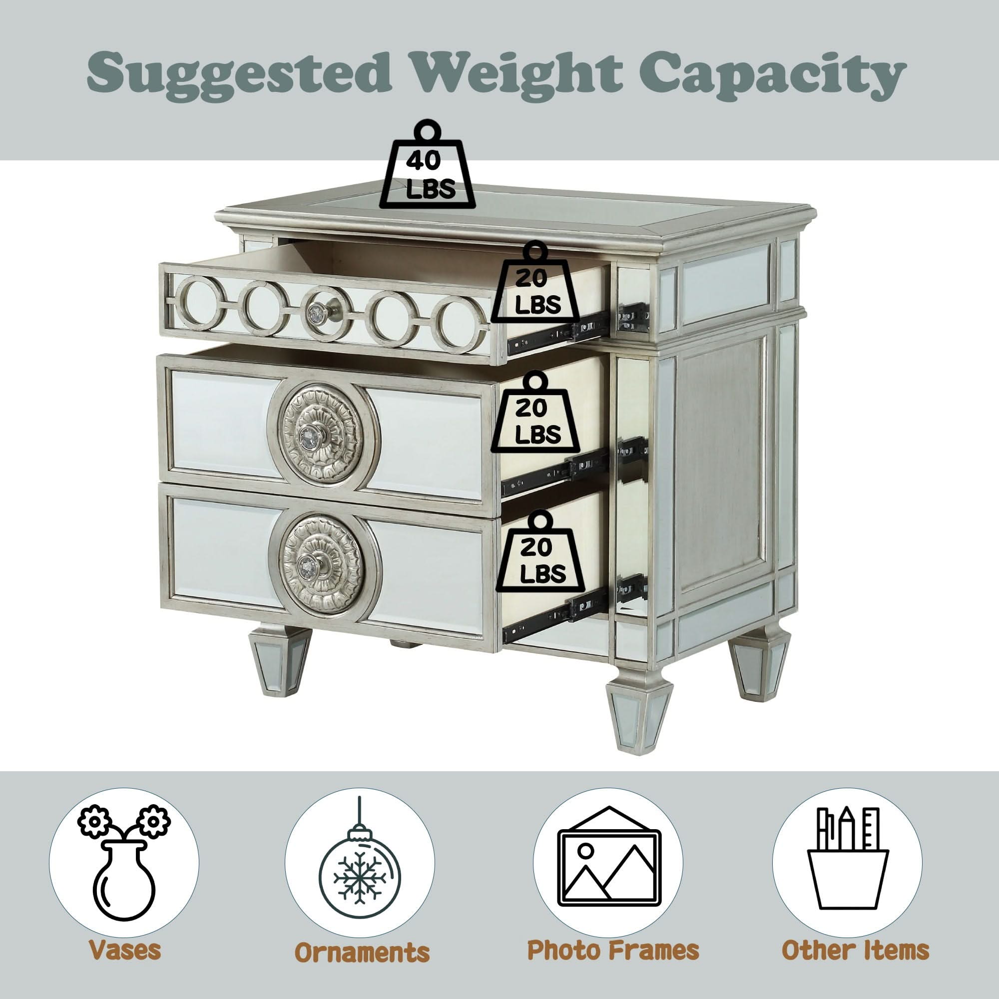 Varian - Mirrored Nightstand - Silver