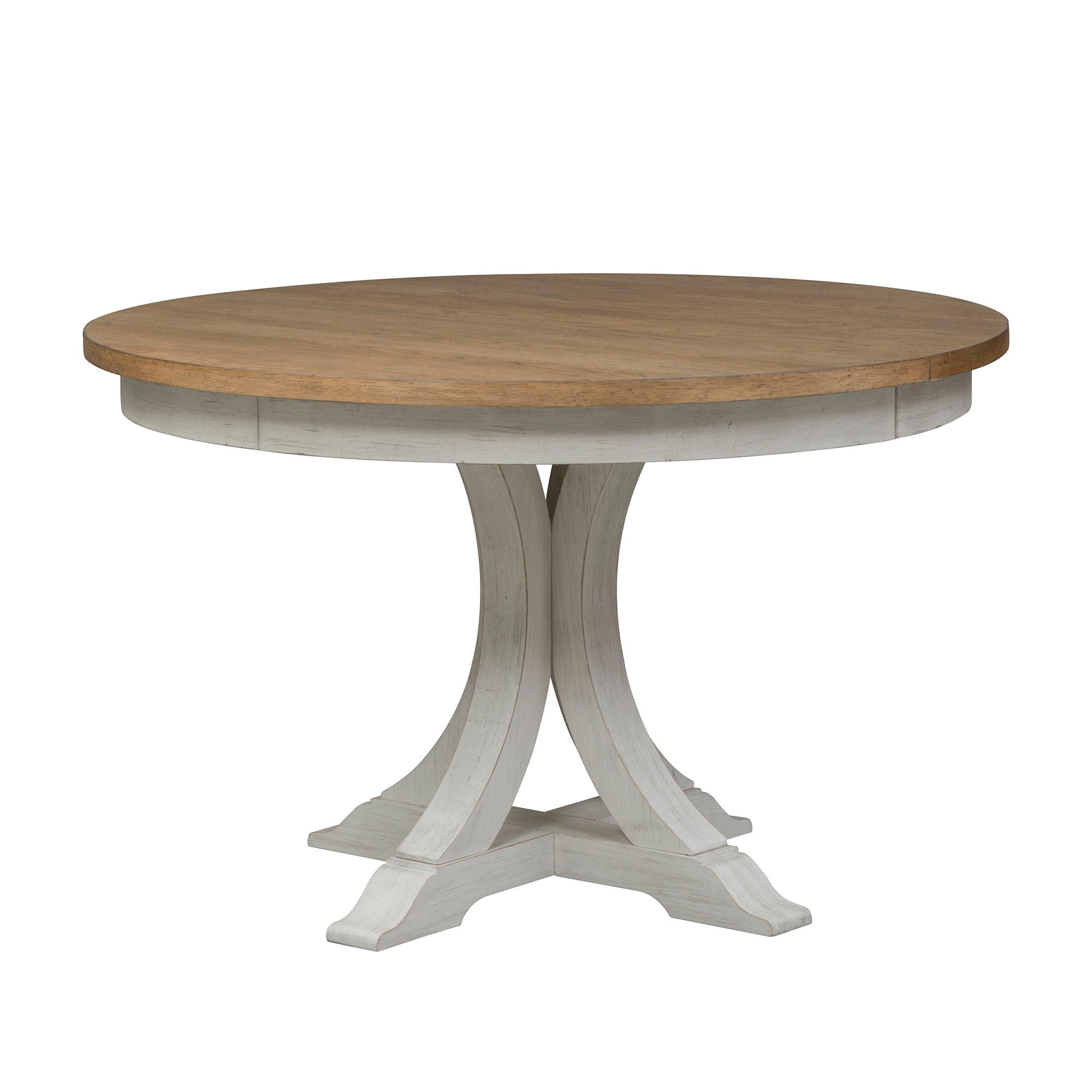 Farmhouse Reimagined - Pedestal Table - Antique White / Chestnut Tops