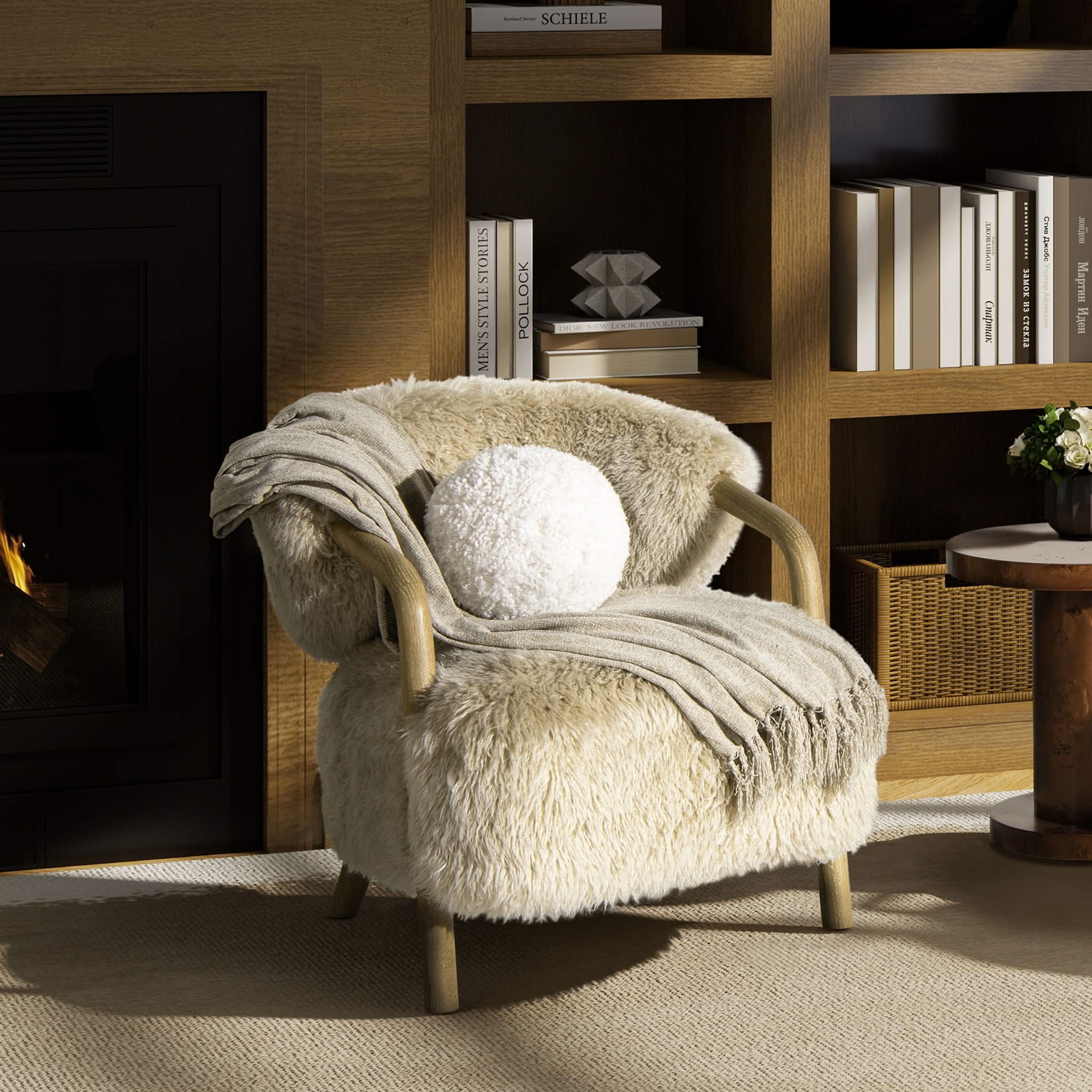 Ayla - Round Sphere Accent Ball Throw Pillow - Curly White