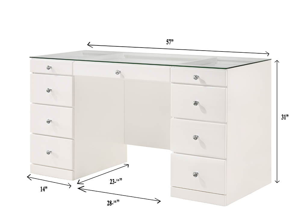 Avery - Vanity Desk With Glass Top - White