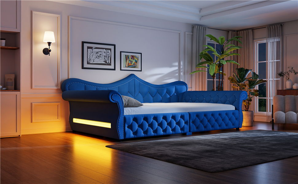 Upholstered Daybed With LED Lighting And Nailhead Trim