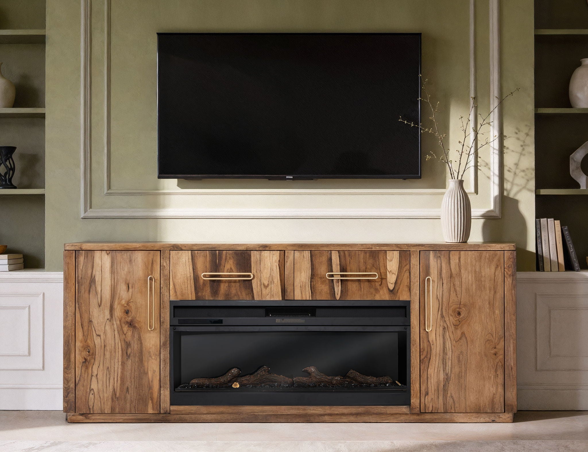 Balam - 80" TV Stand For Fire Place - Light Brown