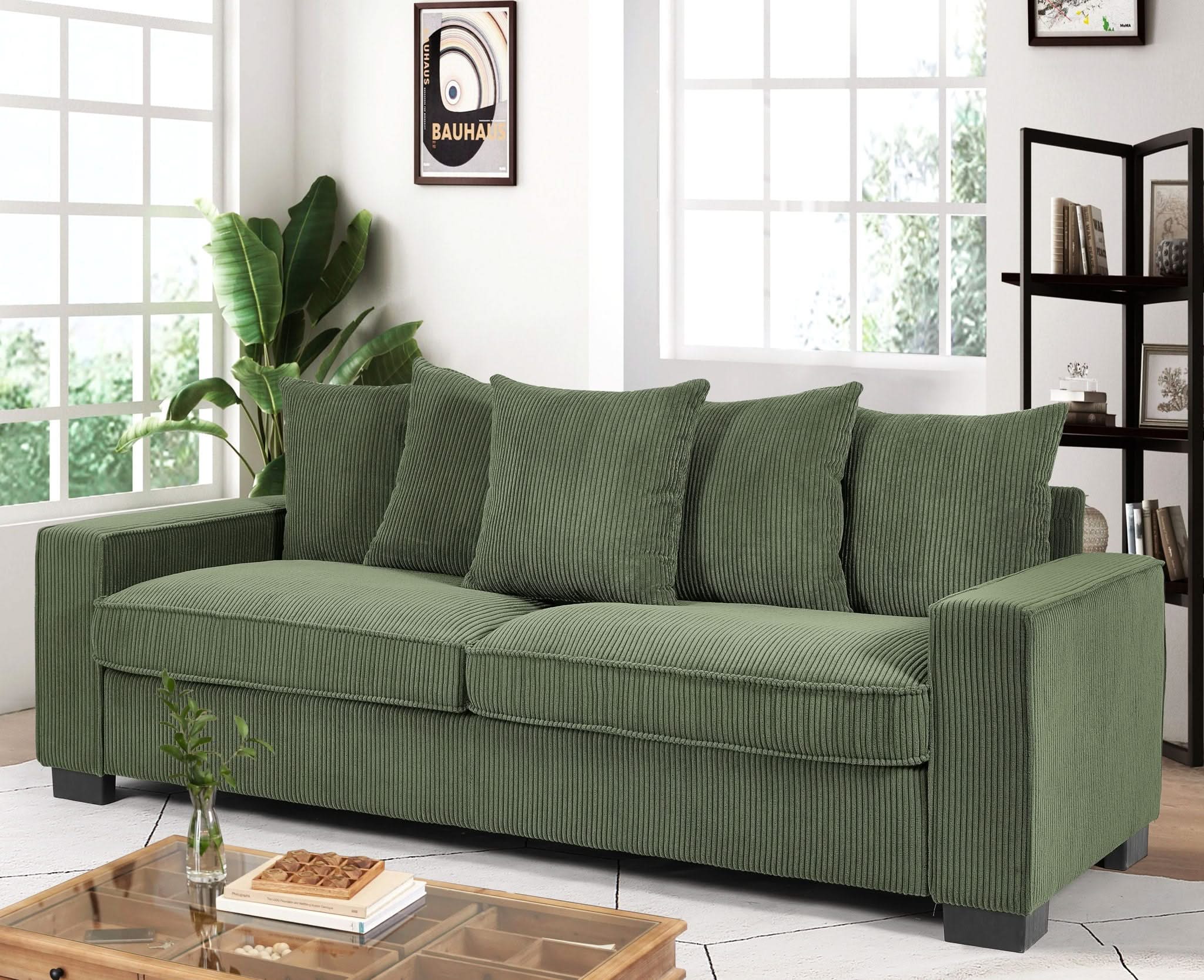 Luxe Sofa With 5 Matching Toss Pillows, Sleek Design, Spacious And Comfortable 3 Seater Couch