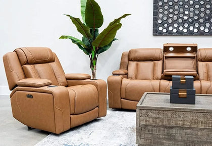 1ST Class Brown Leather Zero Gravity Dual Power Recliner with Storage Arms and USB Ports