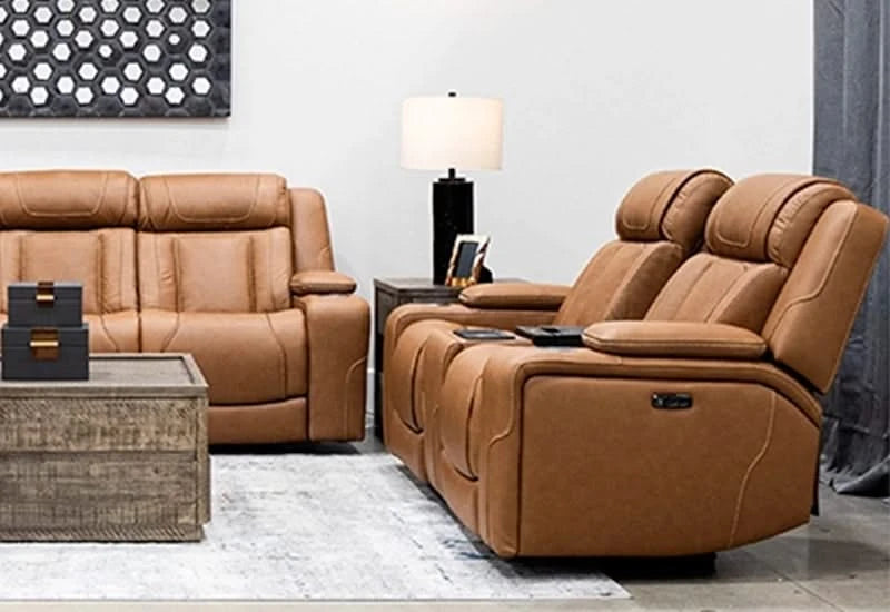 1ST Class Brown Leather Zero Gravity Dual Power Reclining Loveseat with Storage Consoles, USB Ports and Fridge