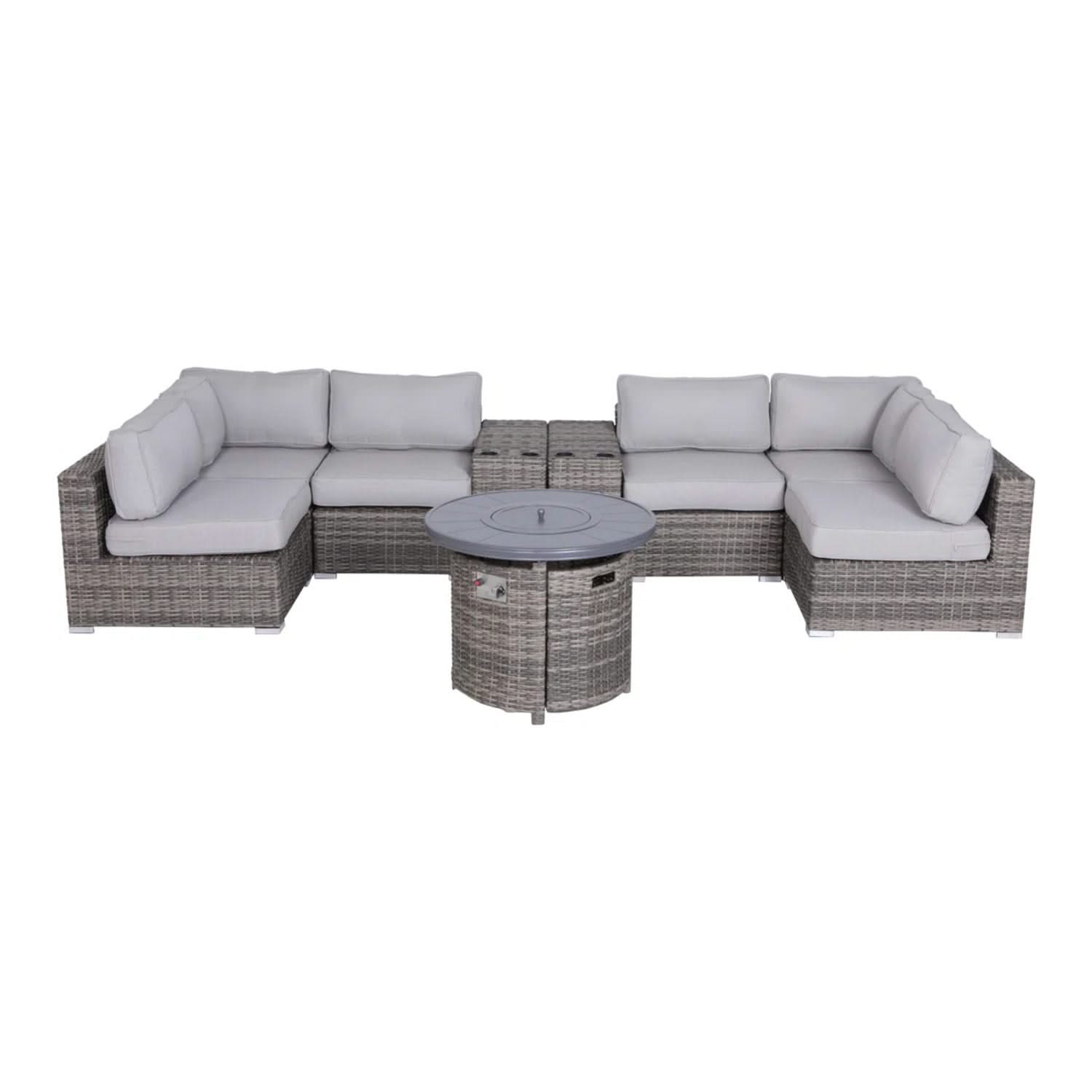 Wicker Outdoor Lounge Set With Cushions And Fire Pit