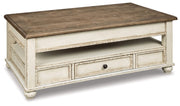 Realyn - Lift Top Cocktail Table - White / Brown