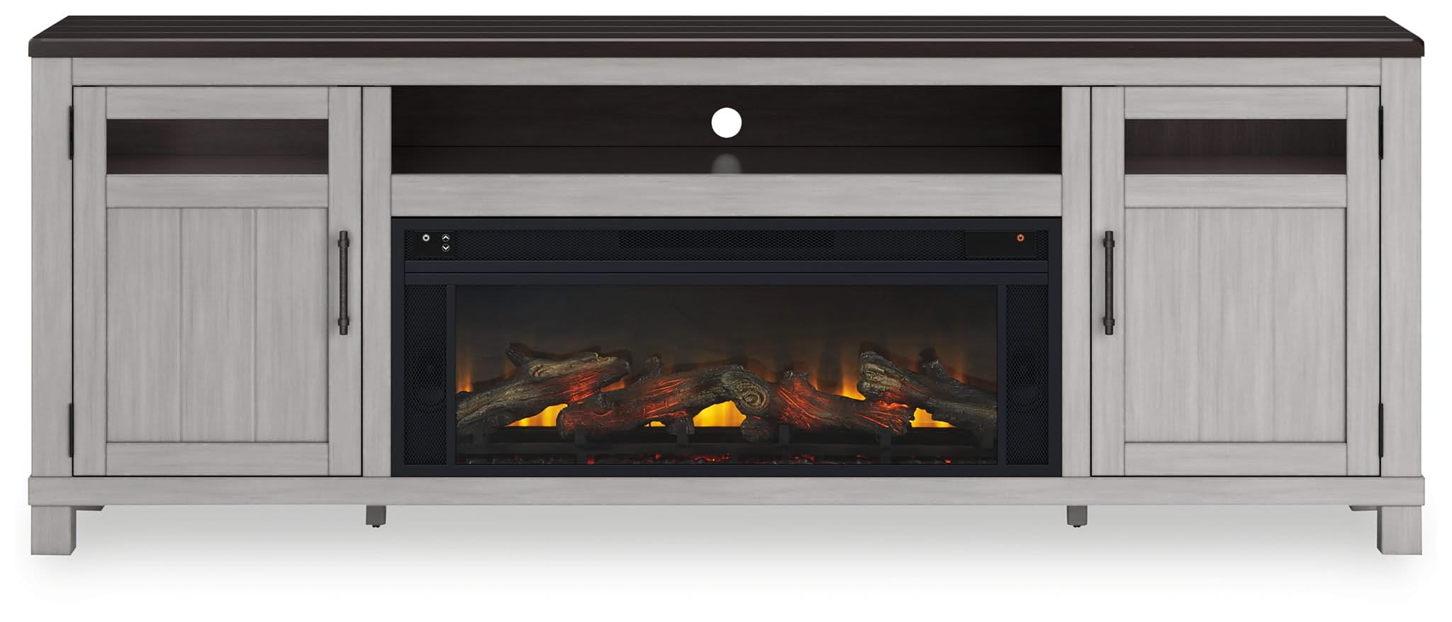 Darborn - 88" TV Stand With Electric Infrared Fireplace Insert - Gray / Brown