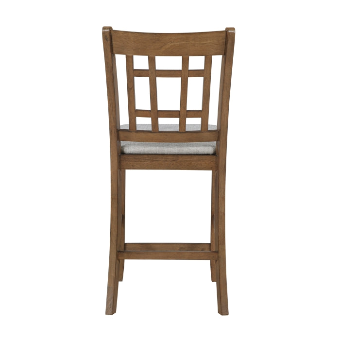 Alice Brown Oak 5-Piece Round Counter Height Dining Set with 4 Upholstered Chairs and Storage Table