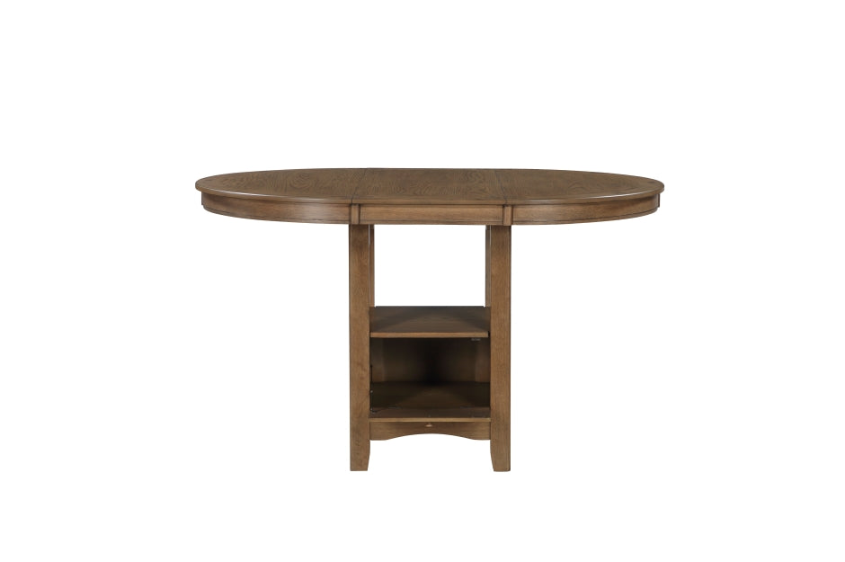 Alice Brown Oak 5-Piece Round Counter Height Dining Set with 4 Upholstered Chairs and Storage Table