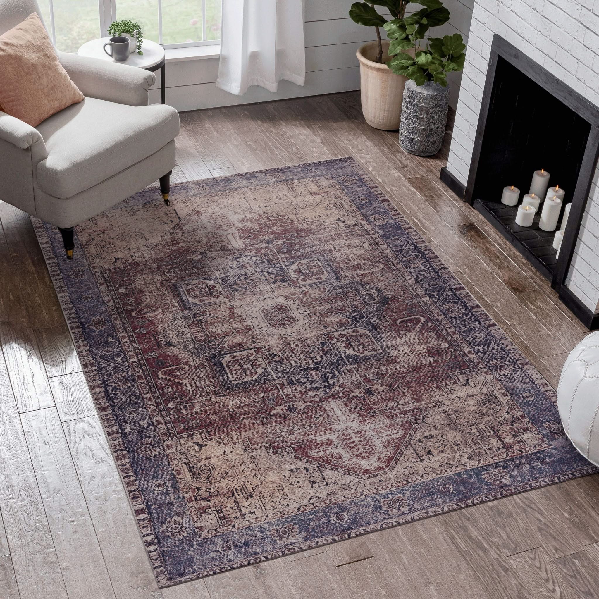 Maval - 3' X 5' Washable Area Rug - Burgundy