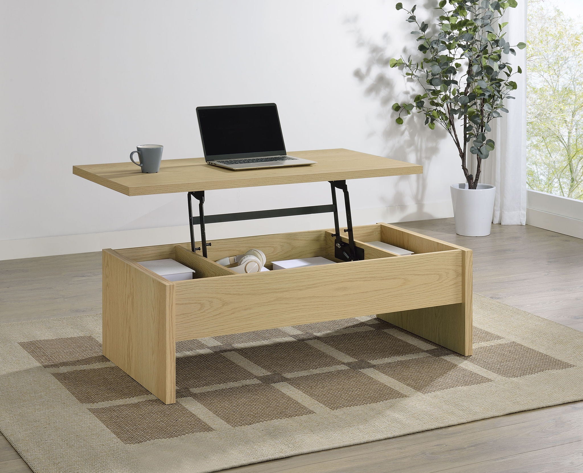Canoga Engineered Wood Lift Top Coffee Table Light Oak