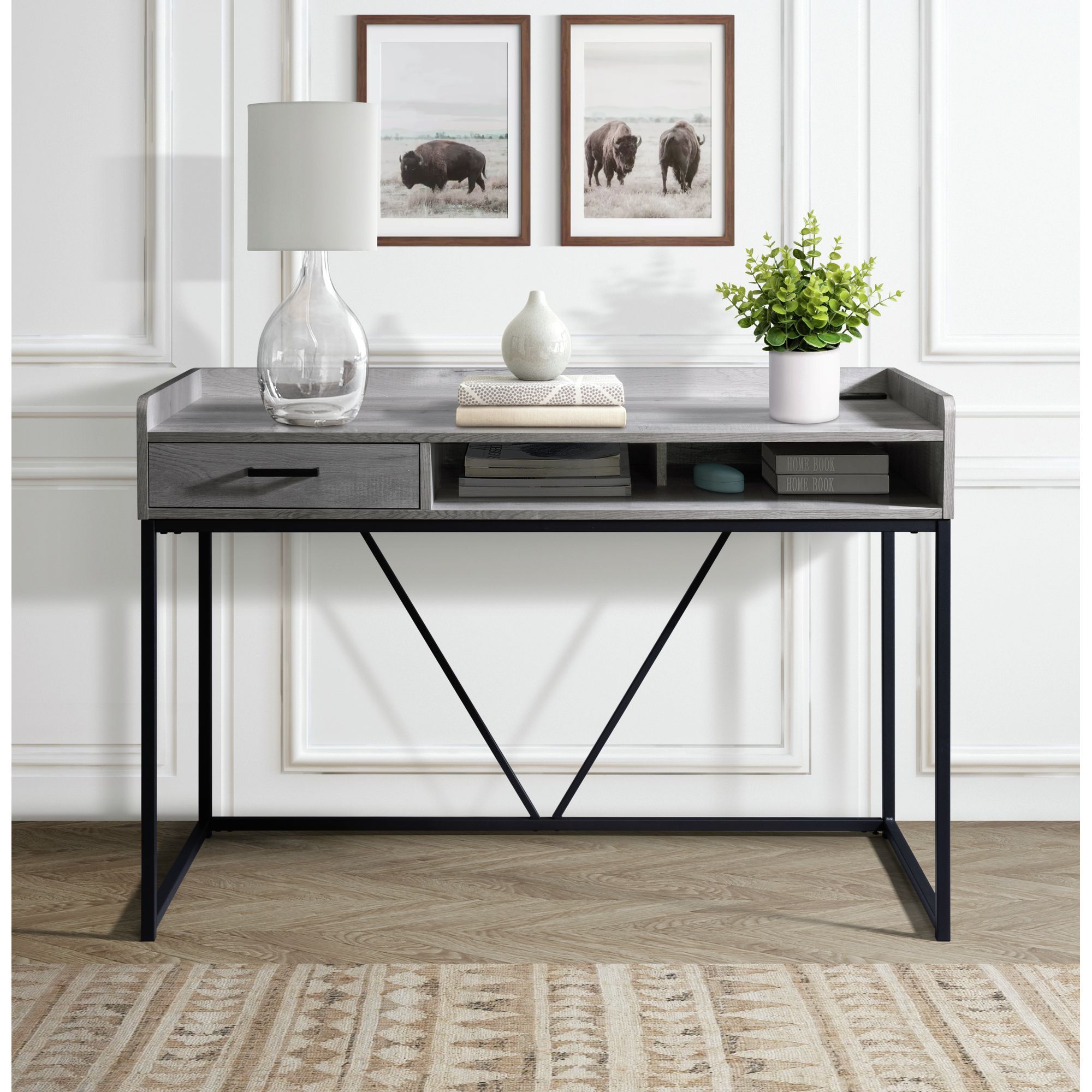 Preston - 2 Piece Desk And Bookshelf Set - Gray