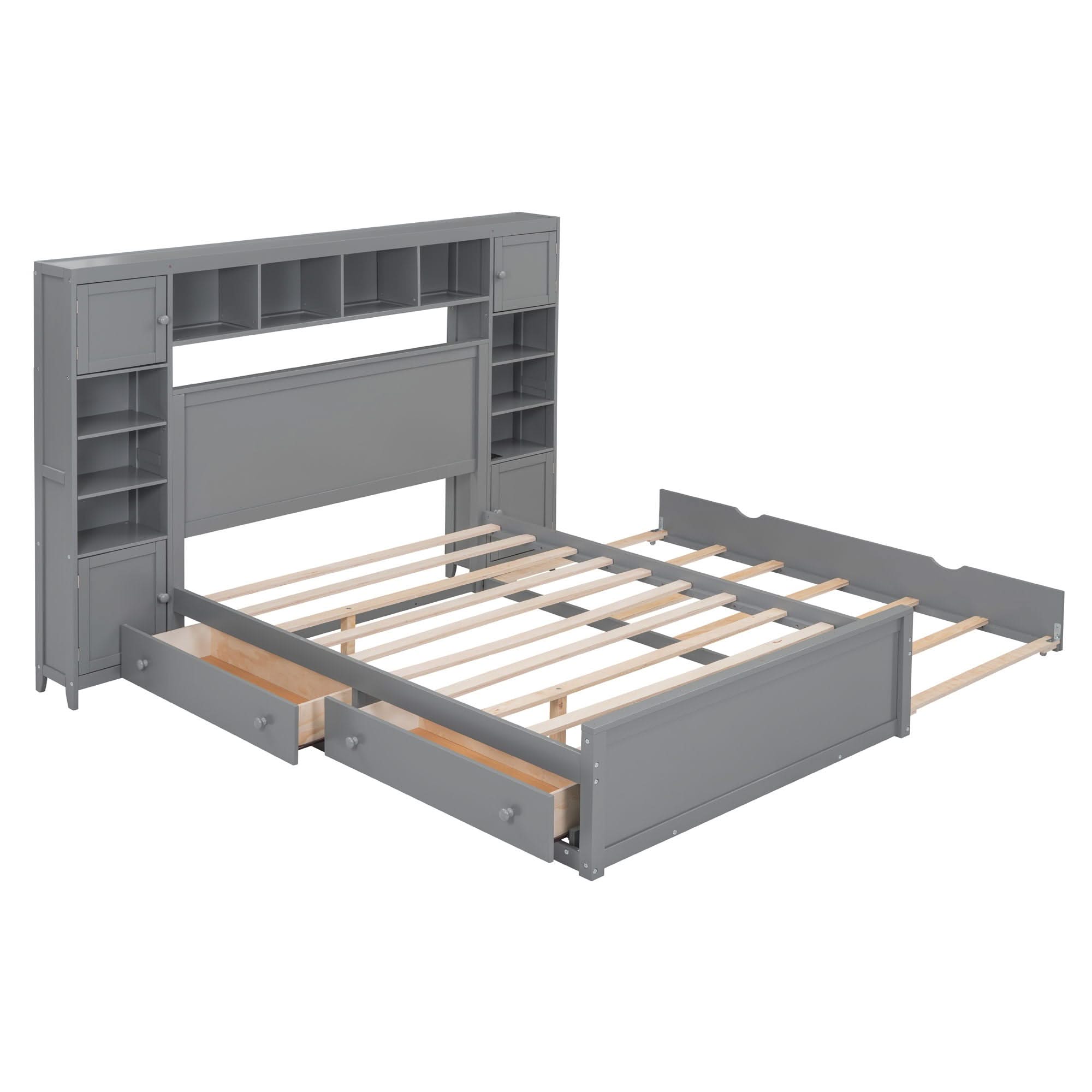 Bed With All In One Cabinet, Shelf And Sockets, Trundle