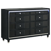 Ravenne 8-drawer Velvet Upholstered LED Dresser Cabinet Black