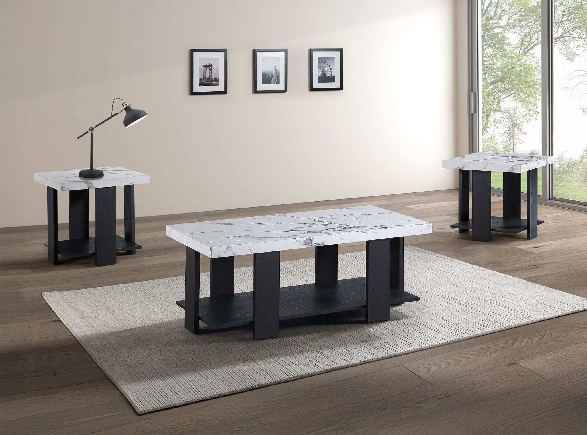 Boris - 3 Piece Faux Marble Cocktail Set - Black / White