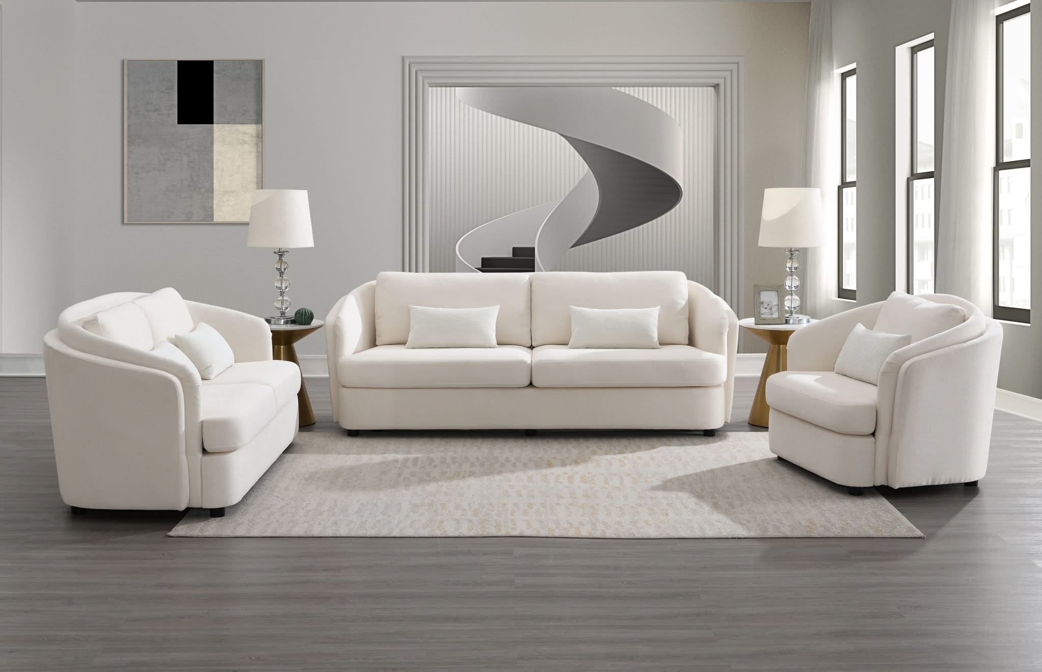 Mariko - 3 Piece Living Room Set Sofa Loveseat Chair - Beige