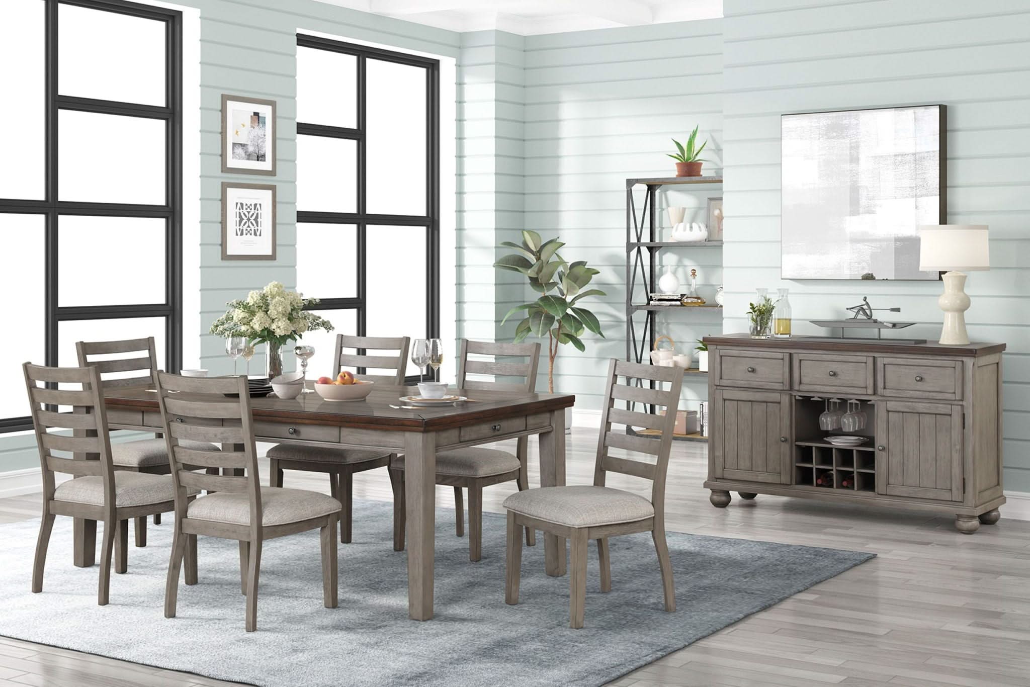 2 Tone 6 Drawer Dining Table - Gray