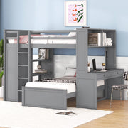 Loft Bed With A Twin Size Standalone Bed, Shelves, Desk, And Wardrobe