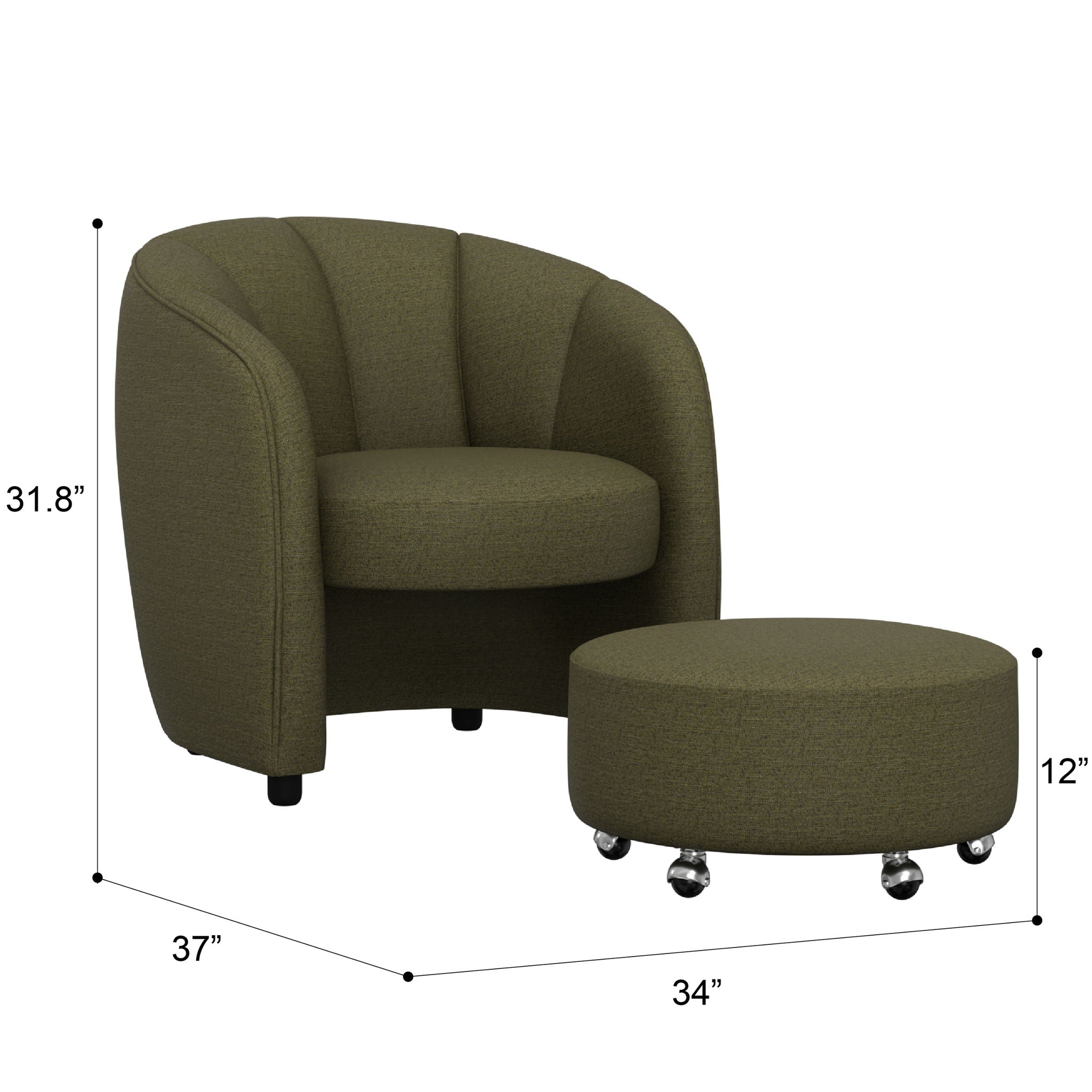 Barrel Chair With Nesting Ottoman - Forest Green