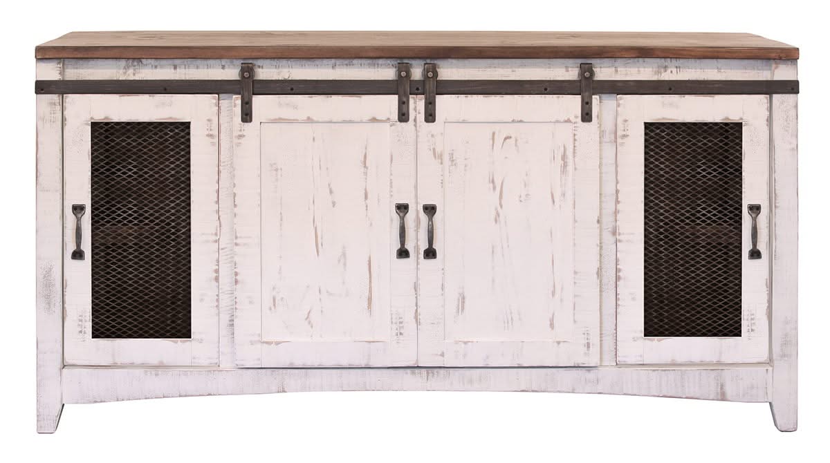 Pueblo - TV Stand / Console / Wall Unit - Antiqued White / Brown